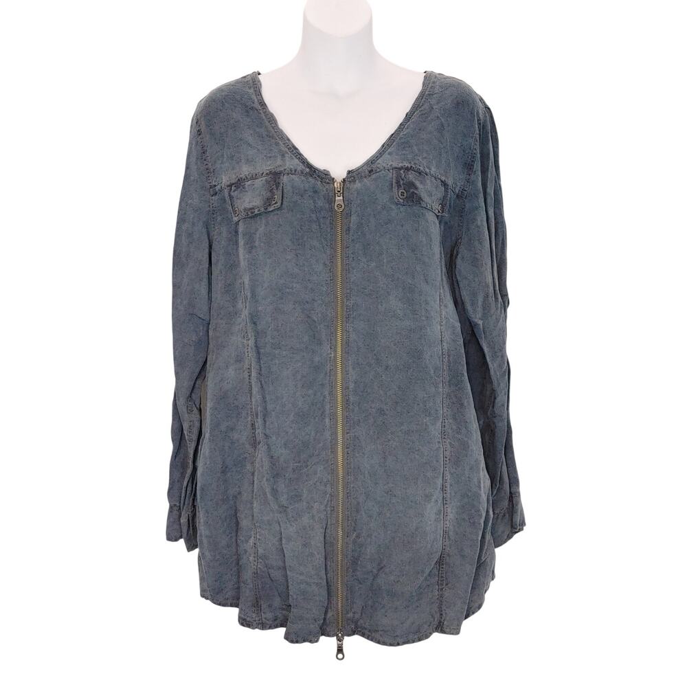 Soft Surroundings Linen Blend Full Zip Tunic Blouse Gray Womens Large Casual